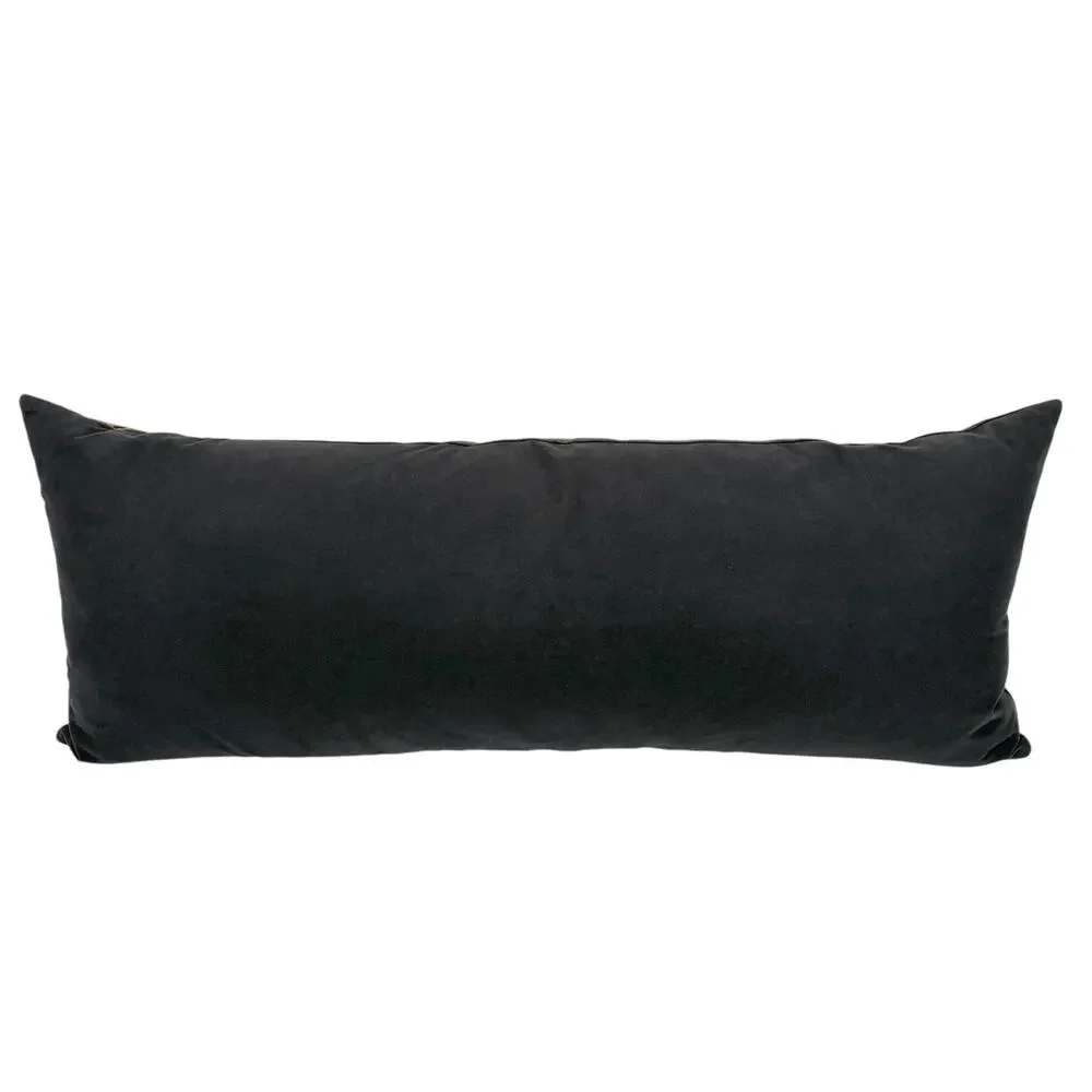 Crate & Barrel Lumbar Throw Pillow 36x14 Feather Down Embroidered Decorative